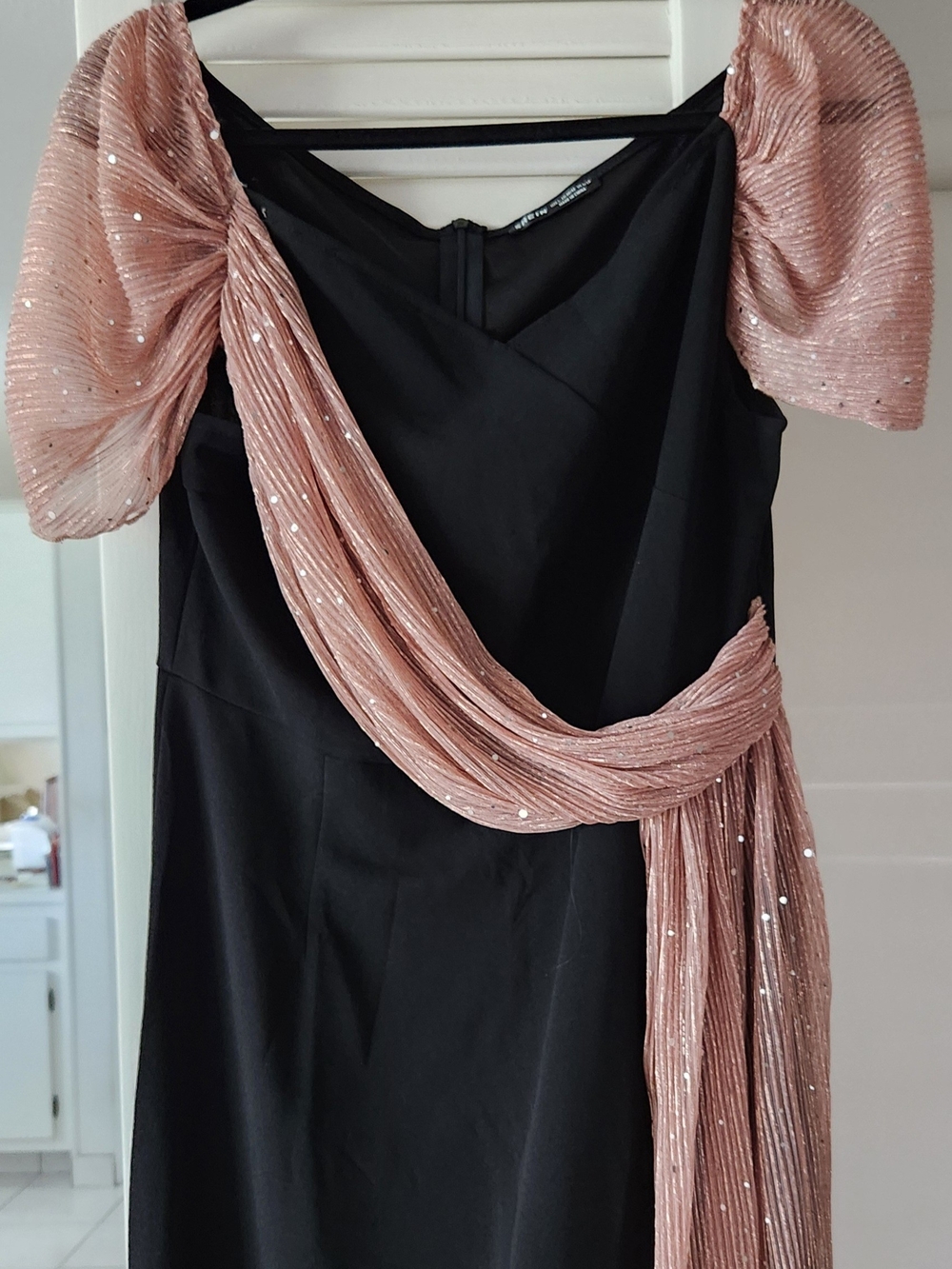 Black Dress with Dusty Rose Sequin Drape